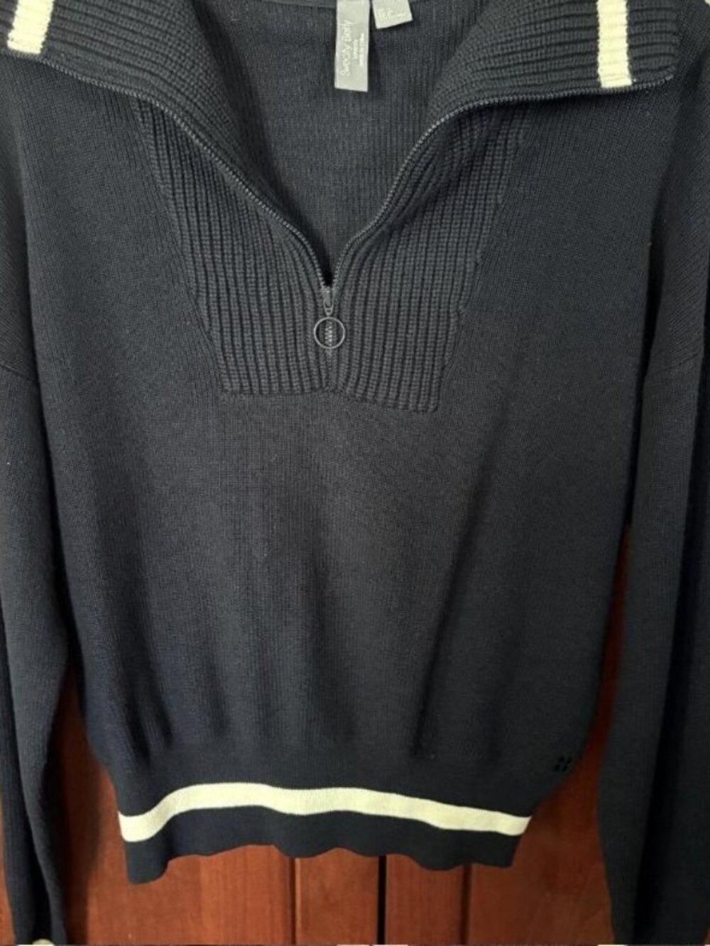 Sweaty Betty Navy Quarter-Zip Mock Neck Sweater